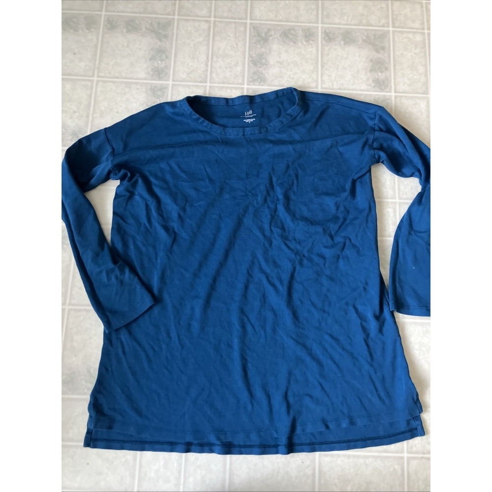 J. Jill Blue Green 3/4 Sleeve Luxe Supima Cotton Crew Neck Tunic Top sz Small